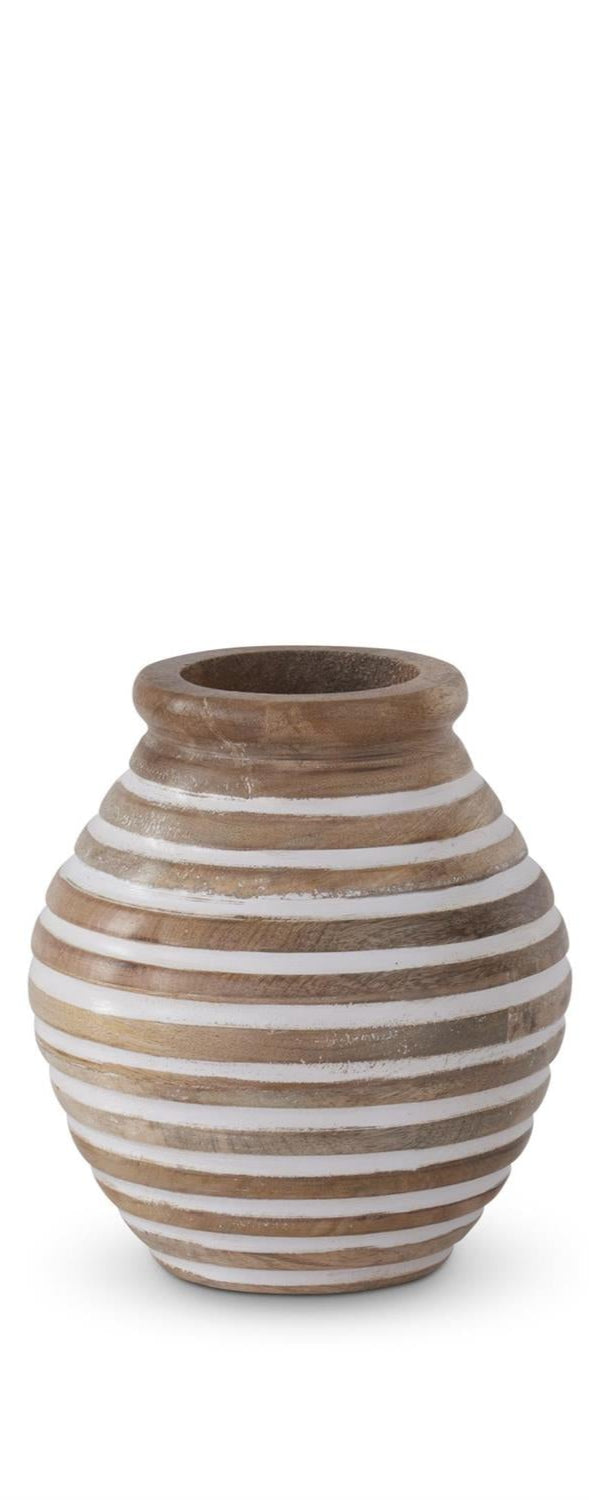 Horizontal Line Carved Wood Vase