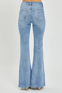 LIGHT HIGH RISE DISTRESSED FLARE JEANS