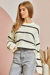 Plus Ivory & Black Striped Sweater