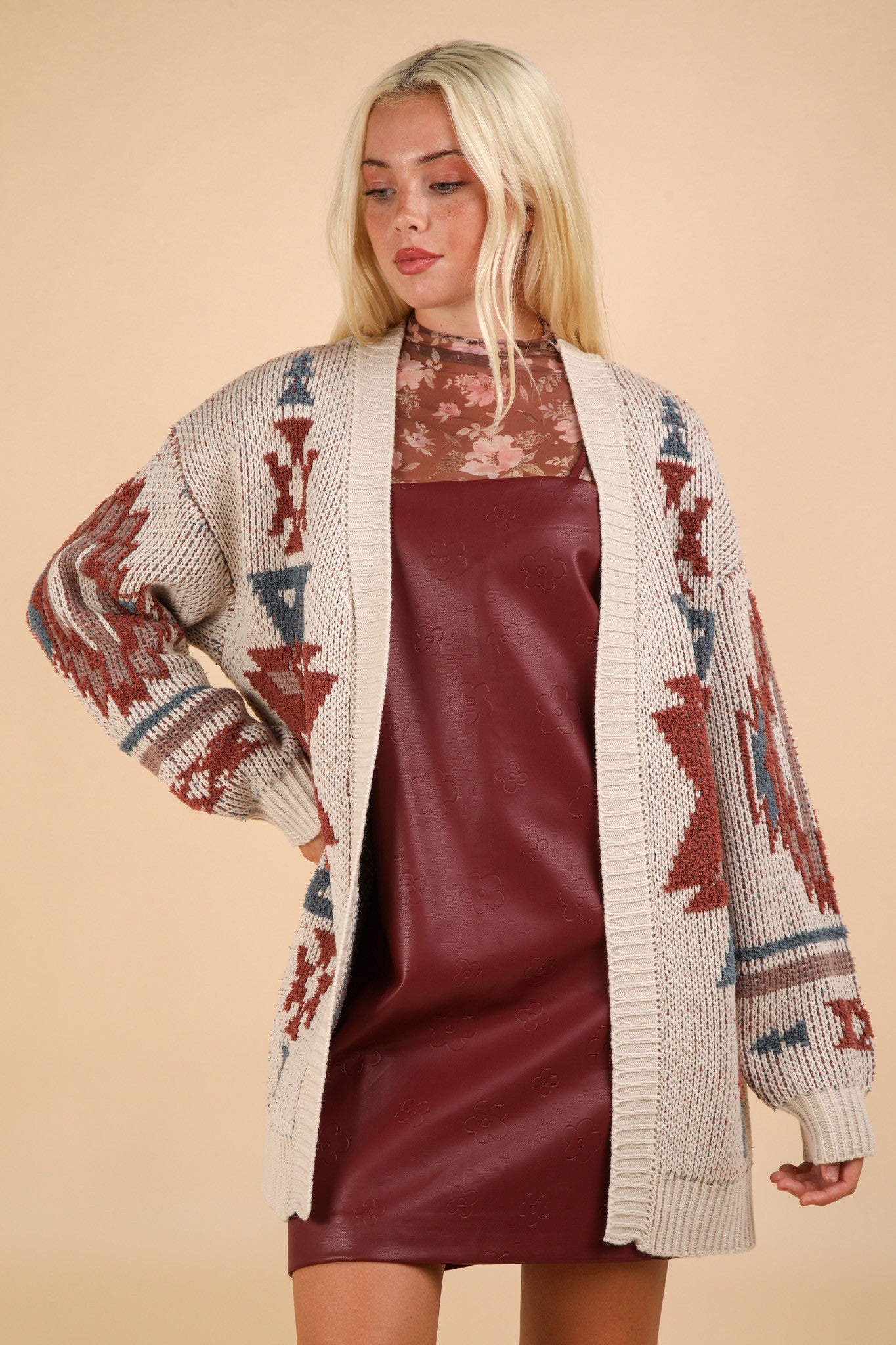 Cream Aztec Oversized Cardigan