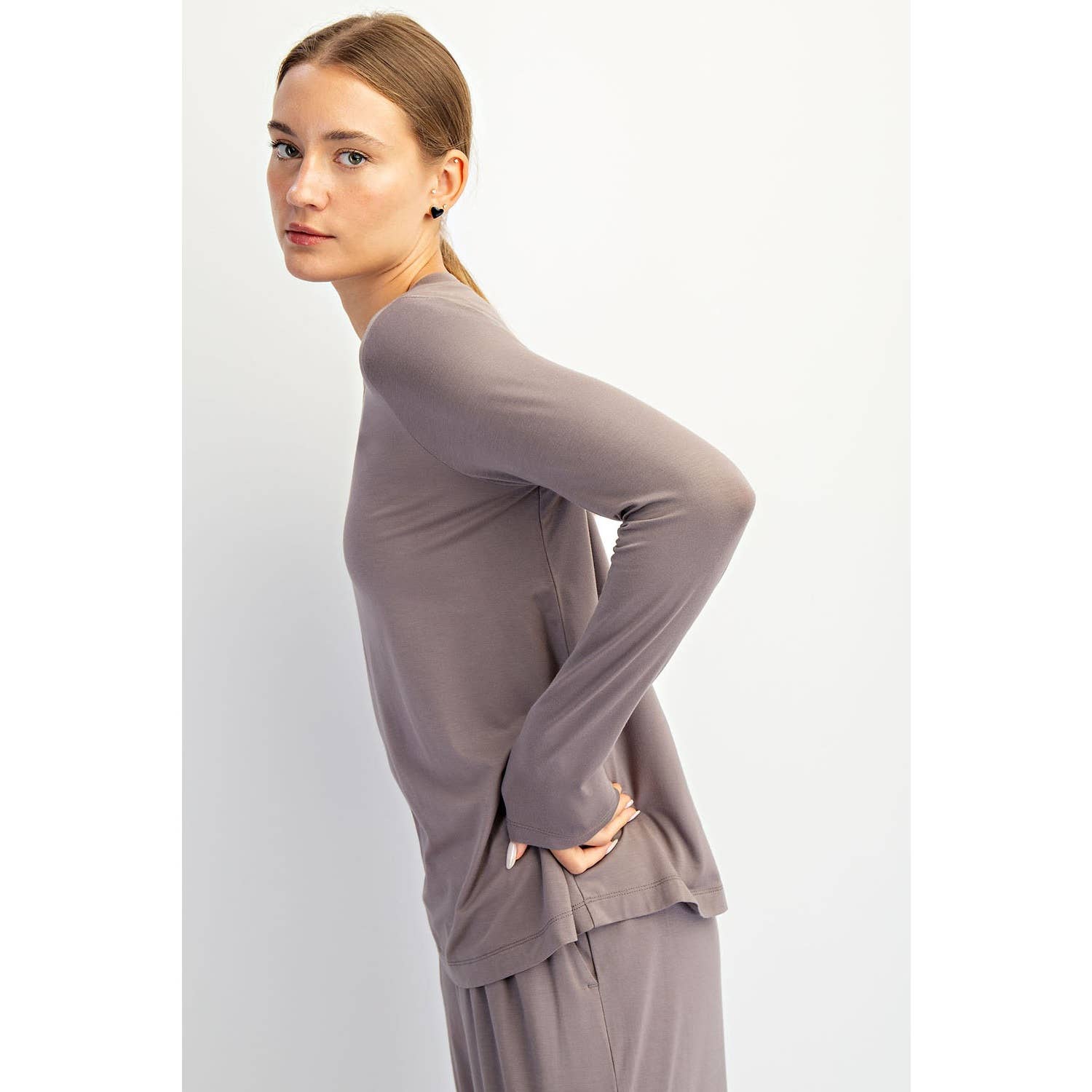 BLACK VISCOSE MODAL LONG SLEEVE TOP