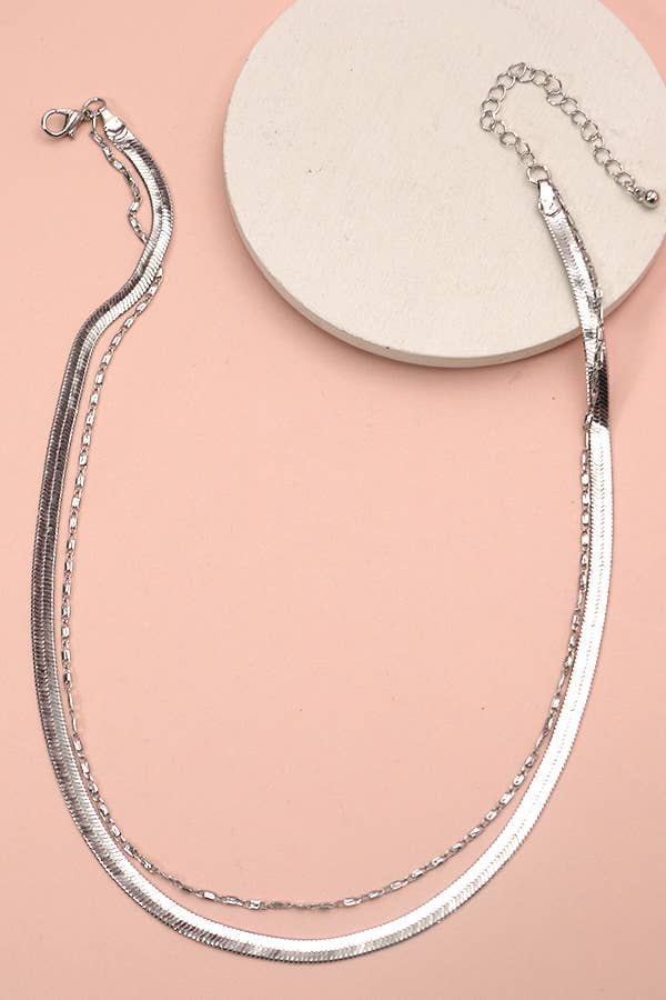 SILVER DOUBLE SNAKE AND LARGO CHAIN NECKLACE