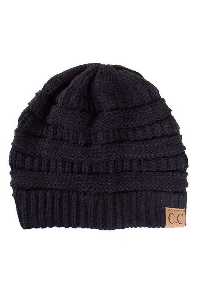 Black C.C Cable Knit Classic Beanie