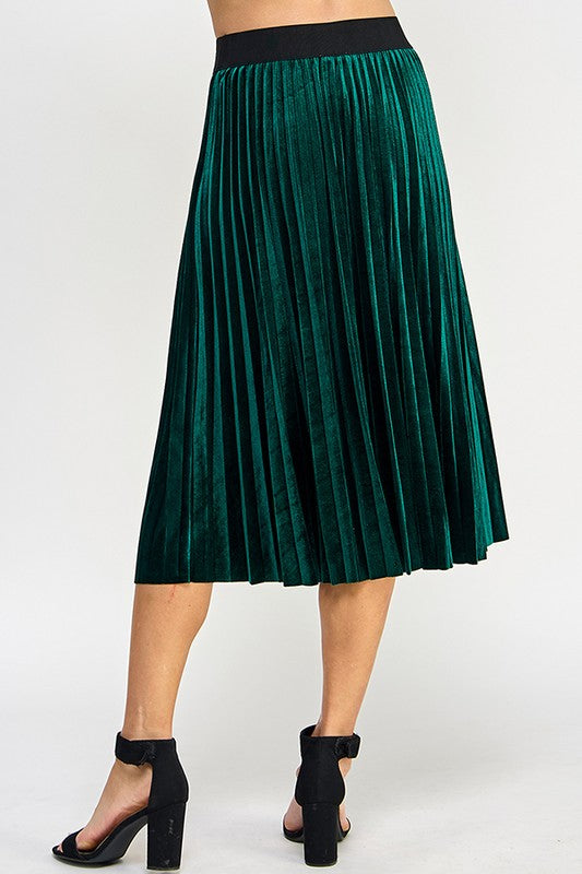 Forest Velvet Pleats Skirt