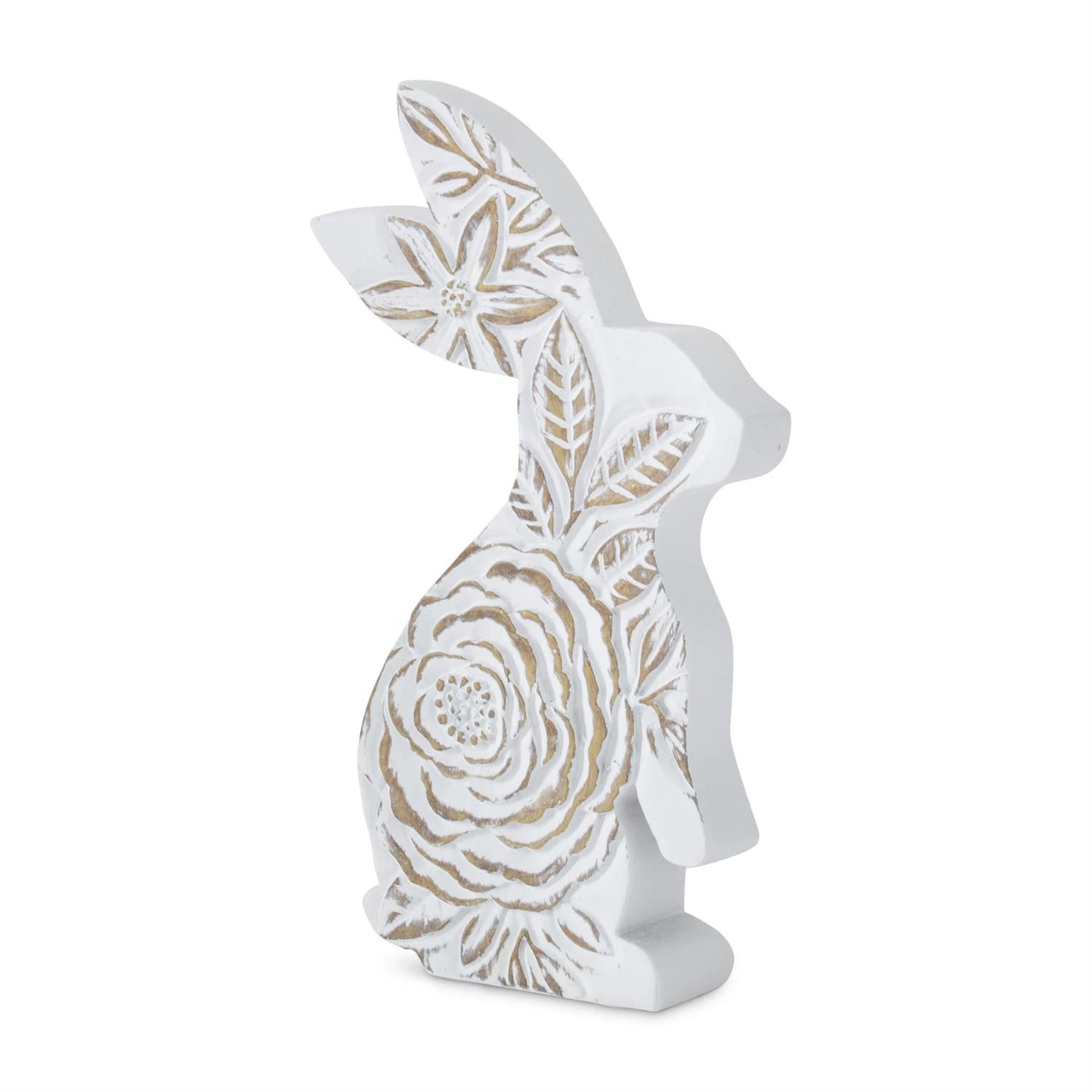 8 Inch Resin Standing Whitewashed Floral Carved