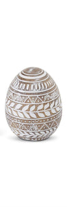 4 Inch Whitewashed Floral Carved Resin Egg