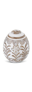 4 Inch Whitewashed Floral Carved Resin Egg