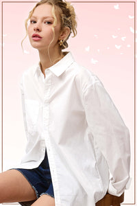 White Classic Collared Button Down Poplin Shirt