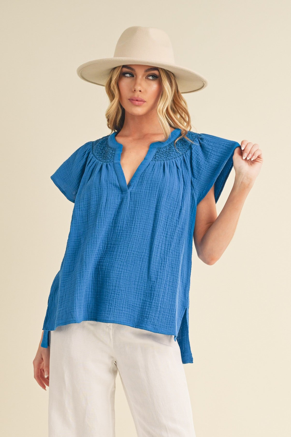 Cobalt V-Neck Blouse