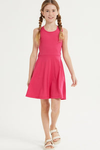 Hot Pink Cutout Back Sleeveless Fit and Flare Dress