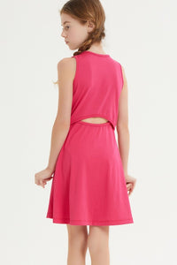 Hot Pink Cutout Back Sleeveless Fit and Flare Dress