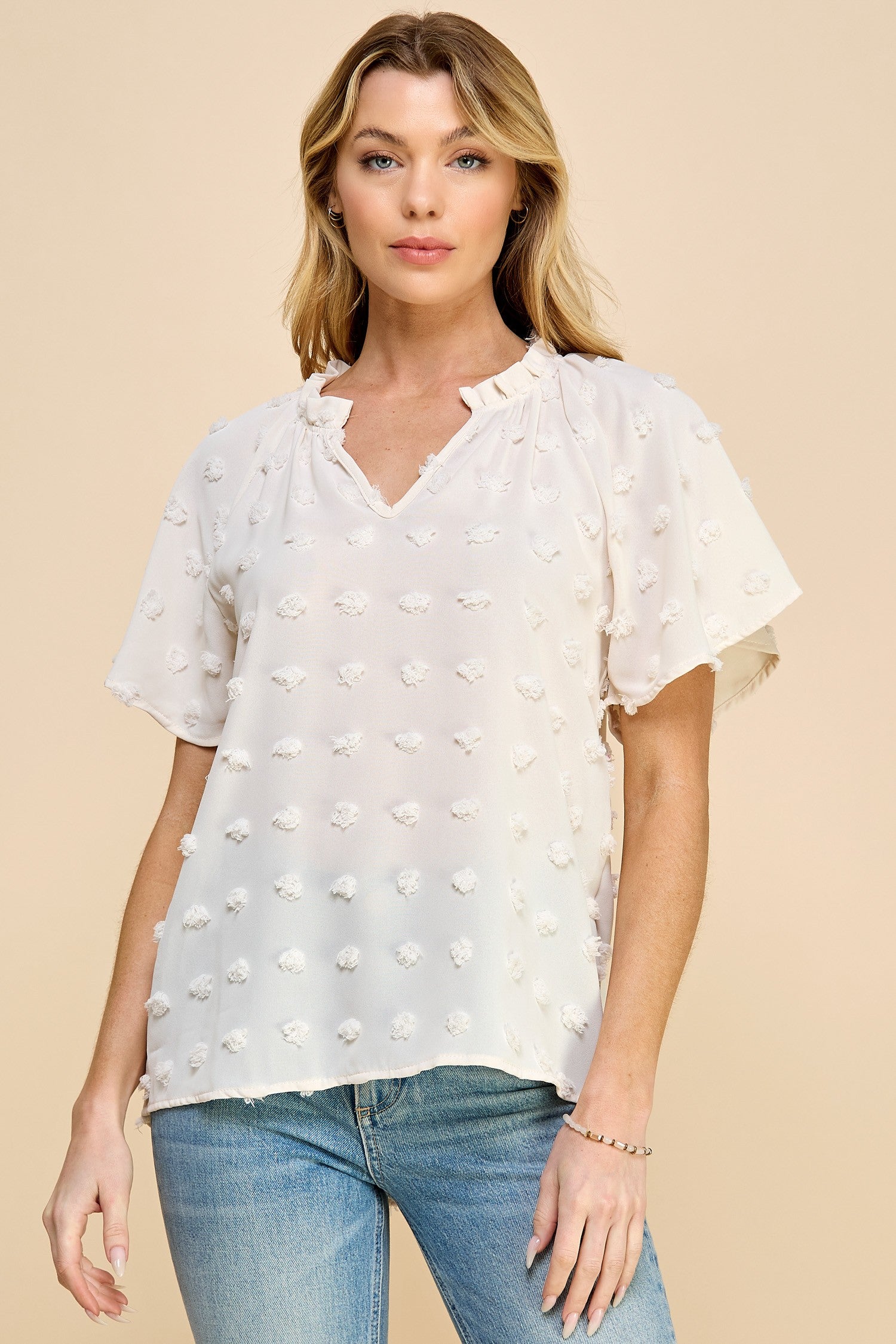 Ivory Ruffled Swiss Dot Top