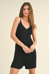 BLACK RIBBED KNITTED ROMPER