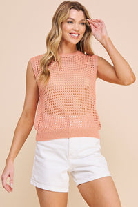 Peach Gold Open Weave Foil Knit Tank