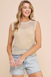 Cream Gold Open Weave Foil Knit Tank