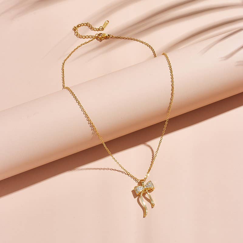 GOLD 18K STAINLESS STEEL TARNISH FREE BOW NECKLACE