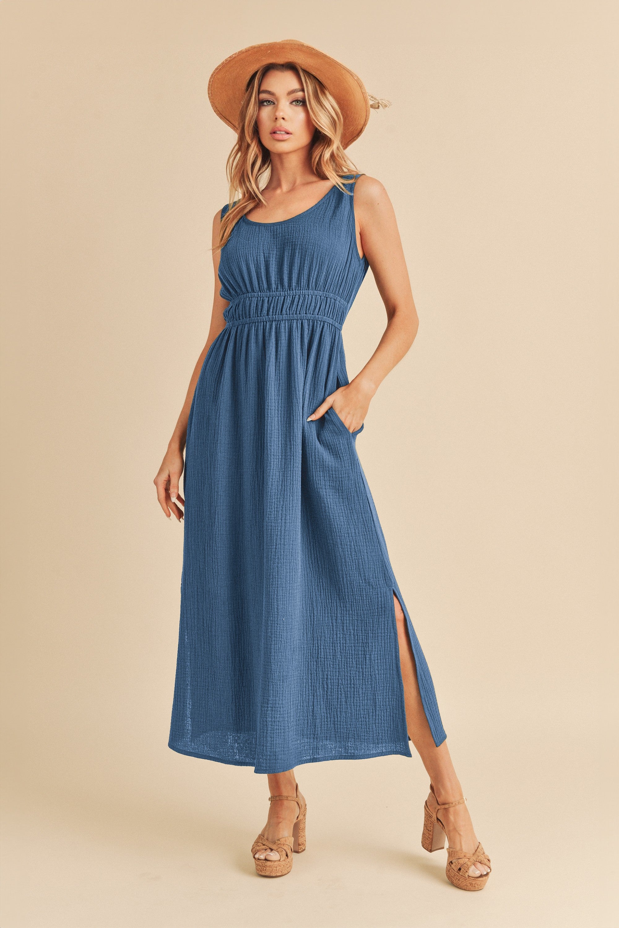 Blue Gauze Midi Dress