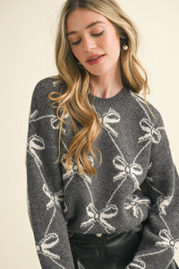 CHARCOAL RIBBON KNIT PATTERN SWEATER