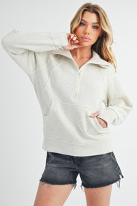 Heather Bone Long Dove Funnel Neck Half Long Zip