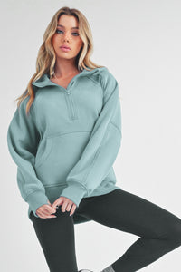 Teal Long Dove Funnel Neck Half Long Zip