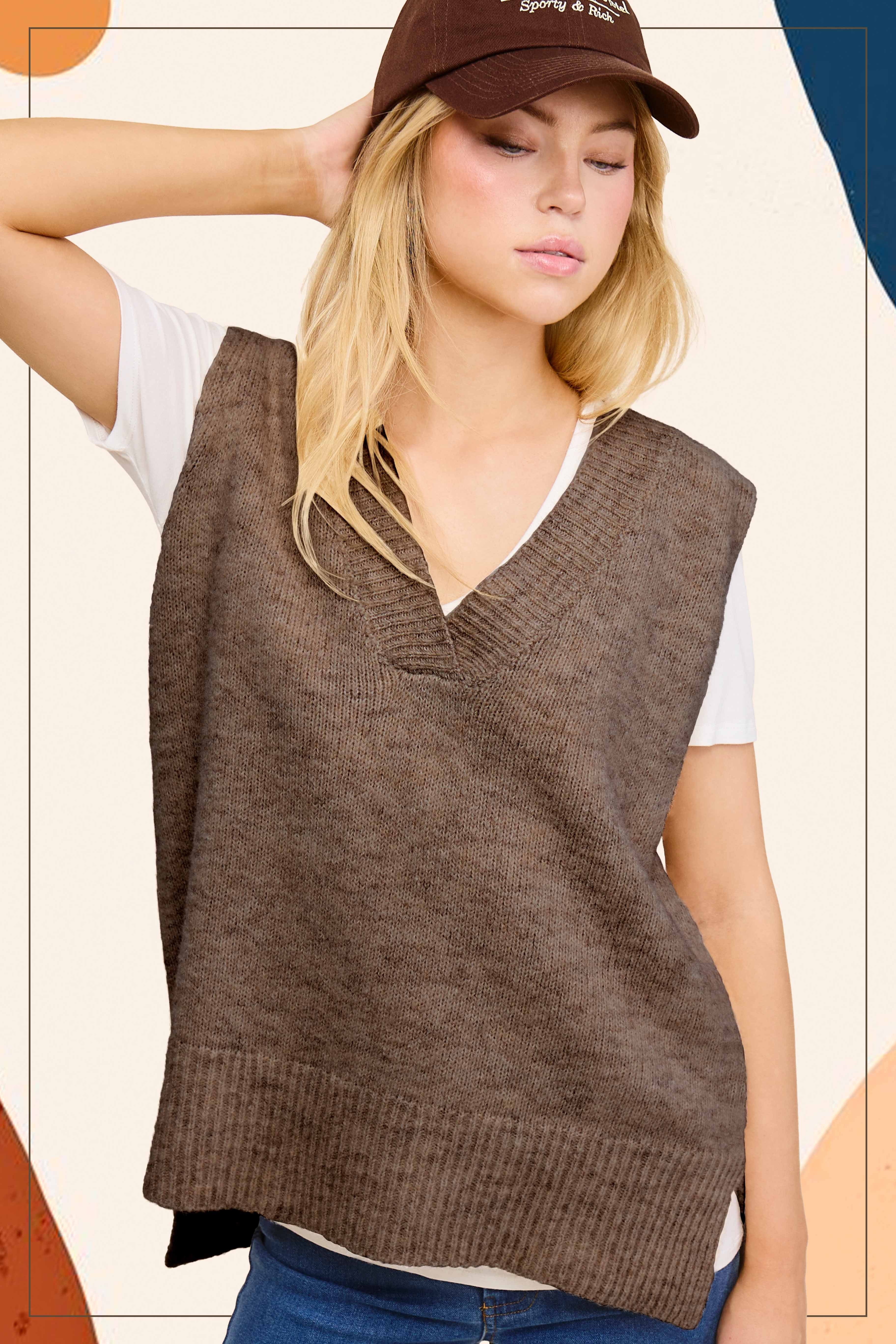 Brownie Knit Sweater Vest With Side Slit