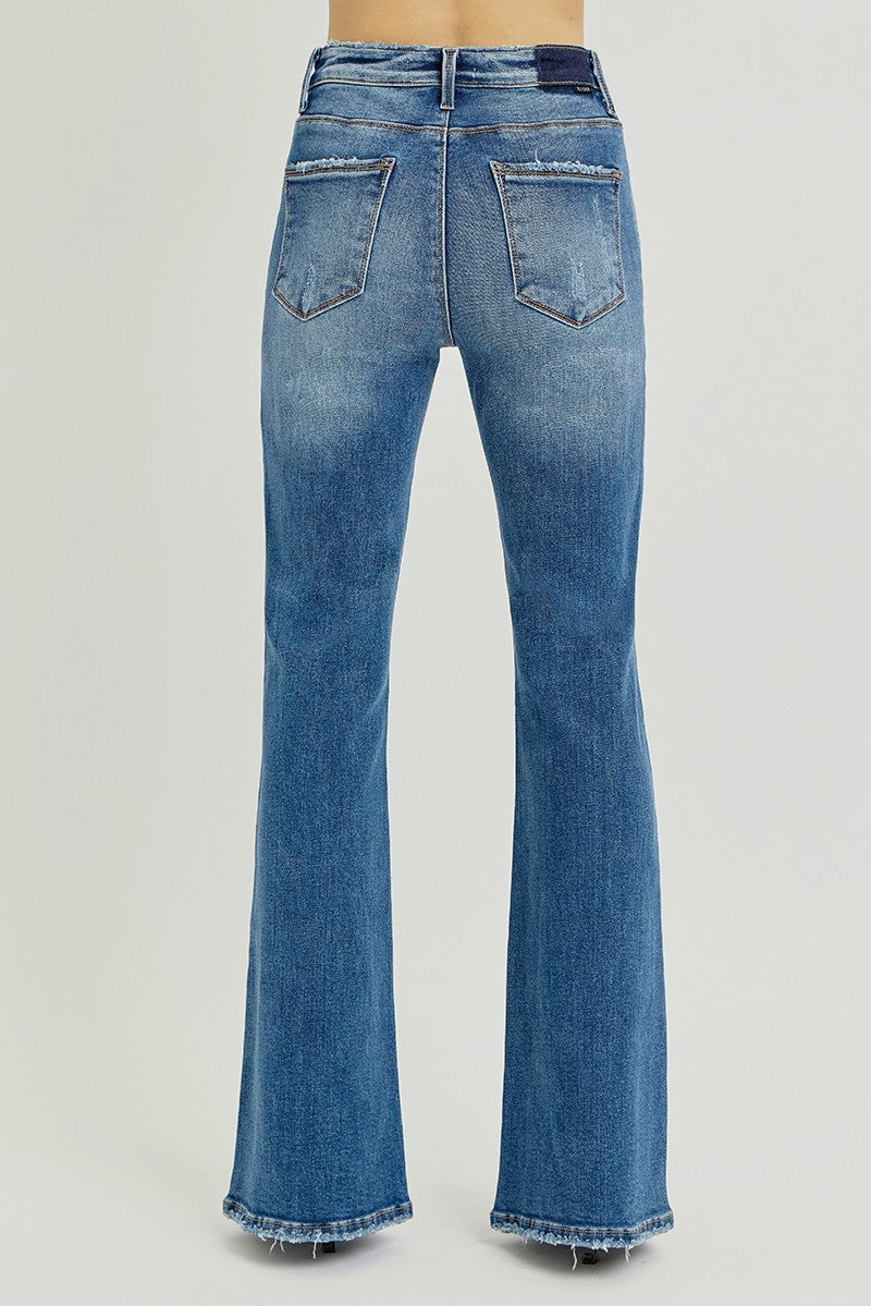 Tummy Control High Rise Flare Step Hem Jeans