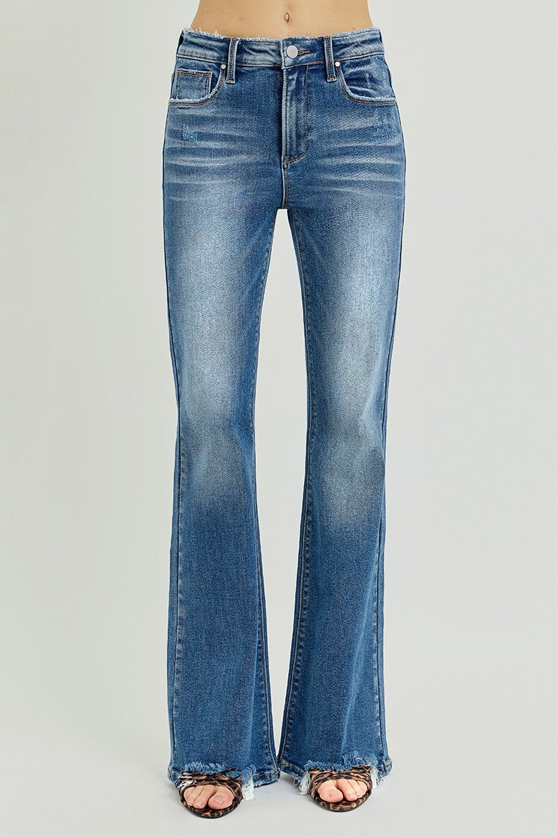 Tummy Control High Rise Flare Step Hem Jeans