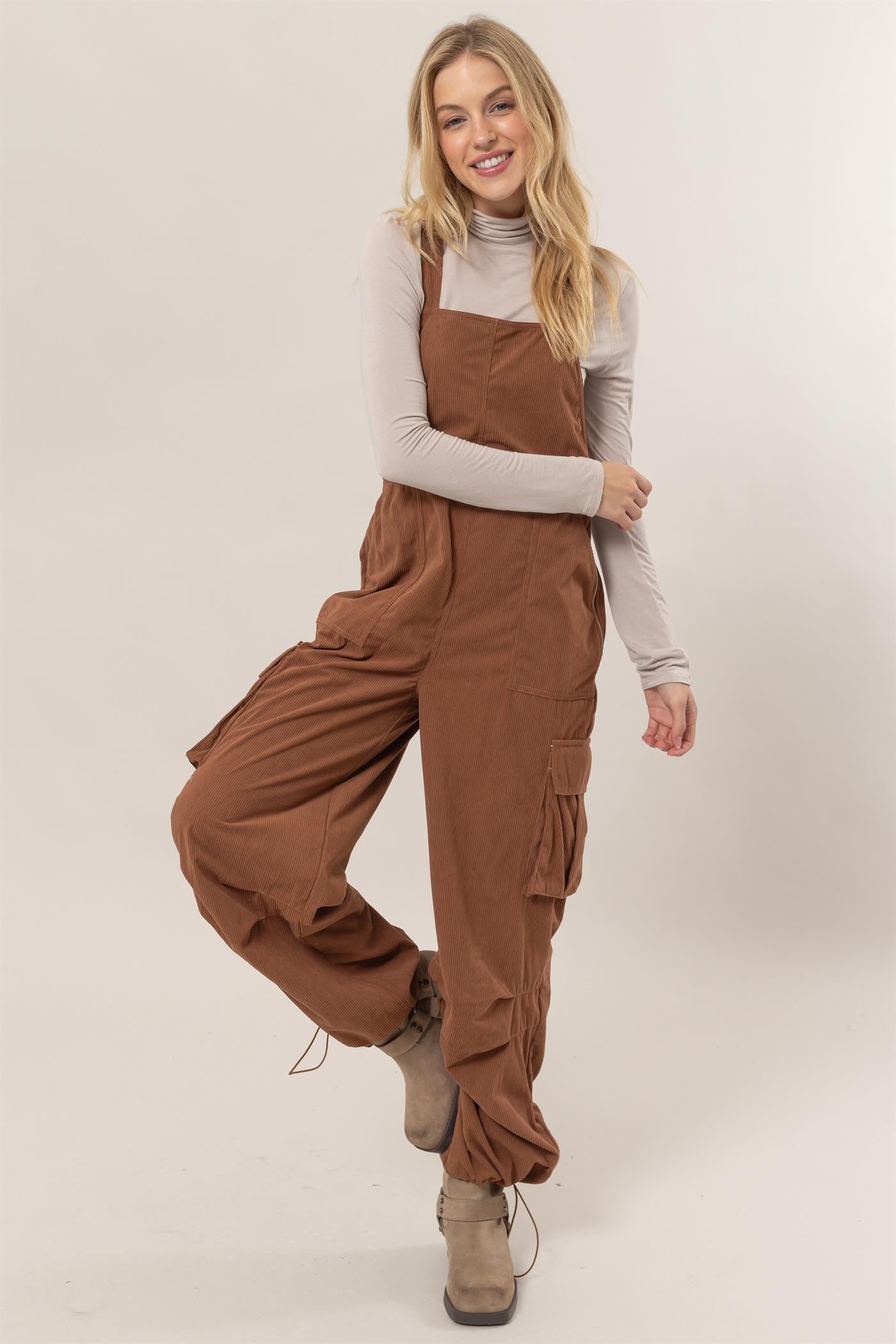 Brown Corduroy Cargo Overalls