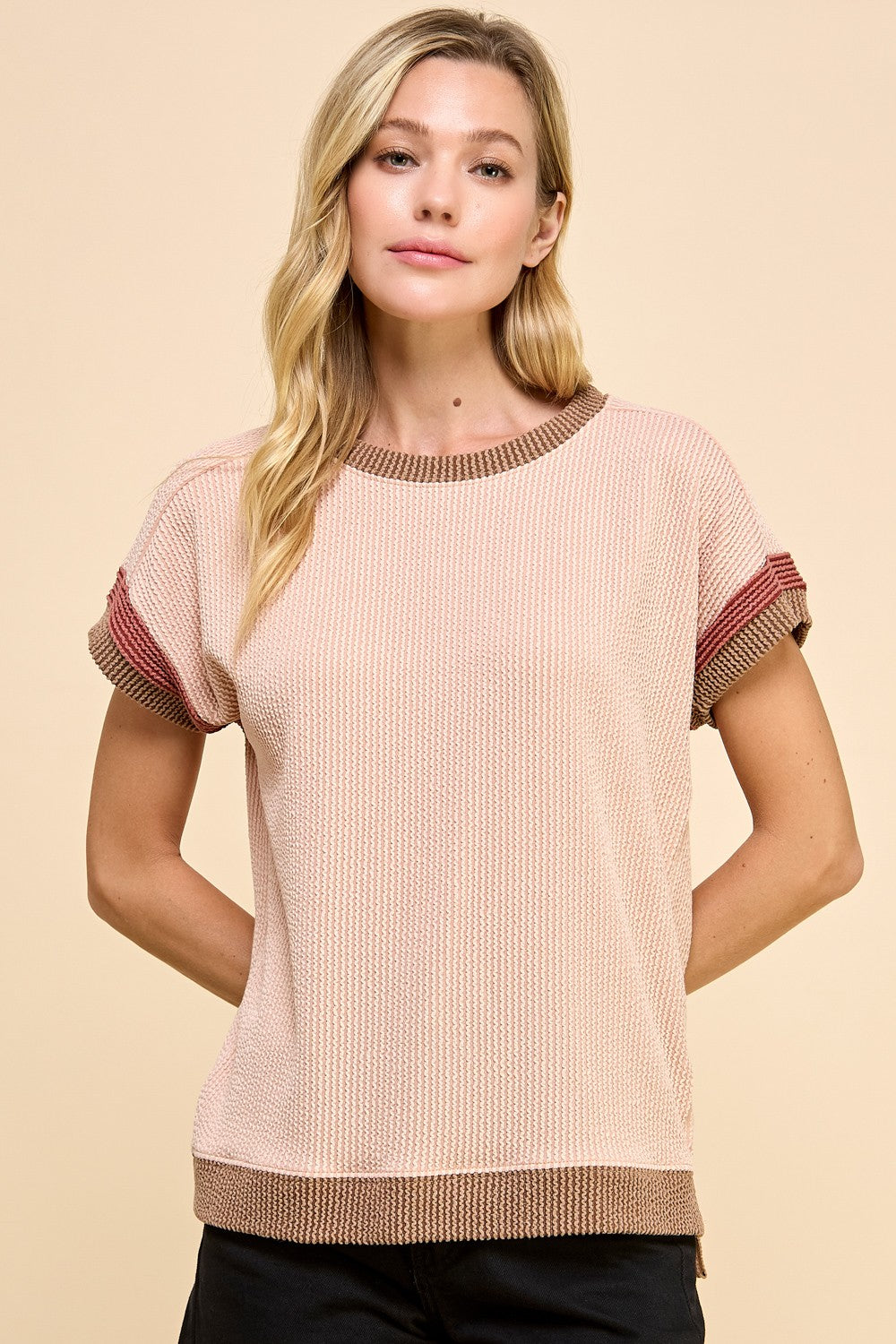 Nude Contrast Rib Top