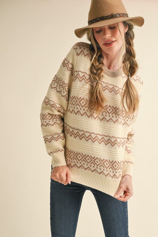 Ivory/Taupe Geometric striped sweater