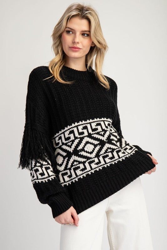 Black Geometric Print Sweater