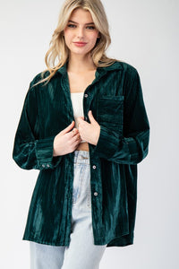 Hunter Green Velvet Button Down Shirt