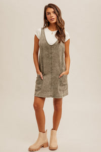 OLIVE TWILL OVERALL DRESS