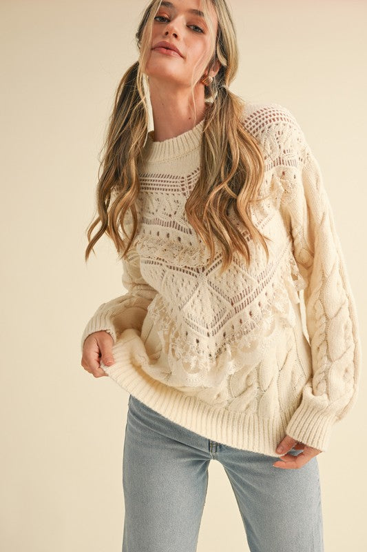 Cream Lace Trim Sweater