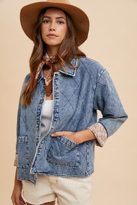 Denim Contrast Lining Quilted Padding Denim Jacket