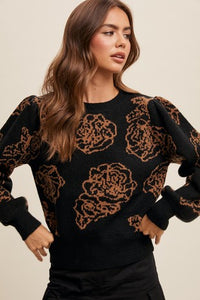 Elegant Flower Pattern Knit Sweater