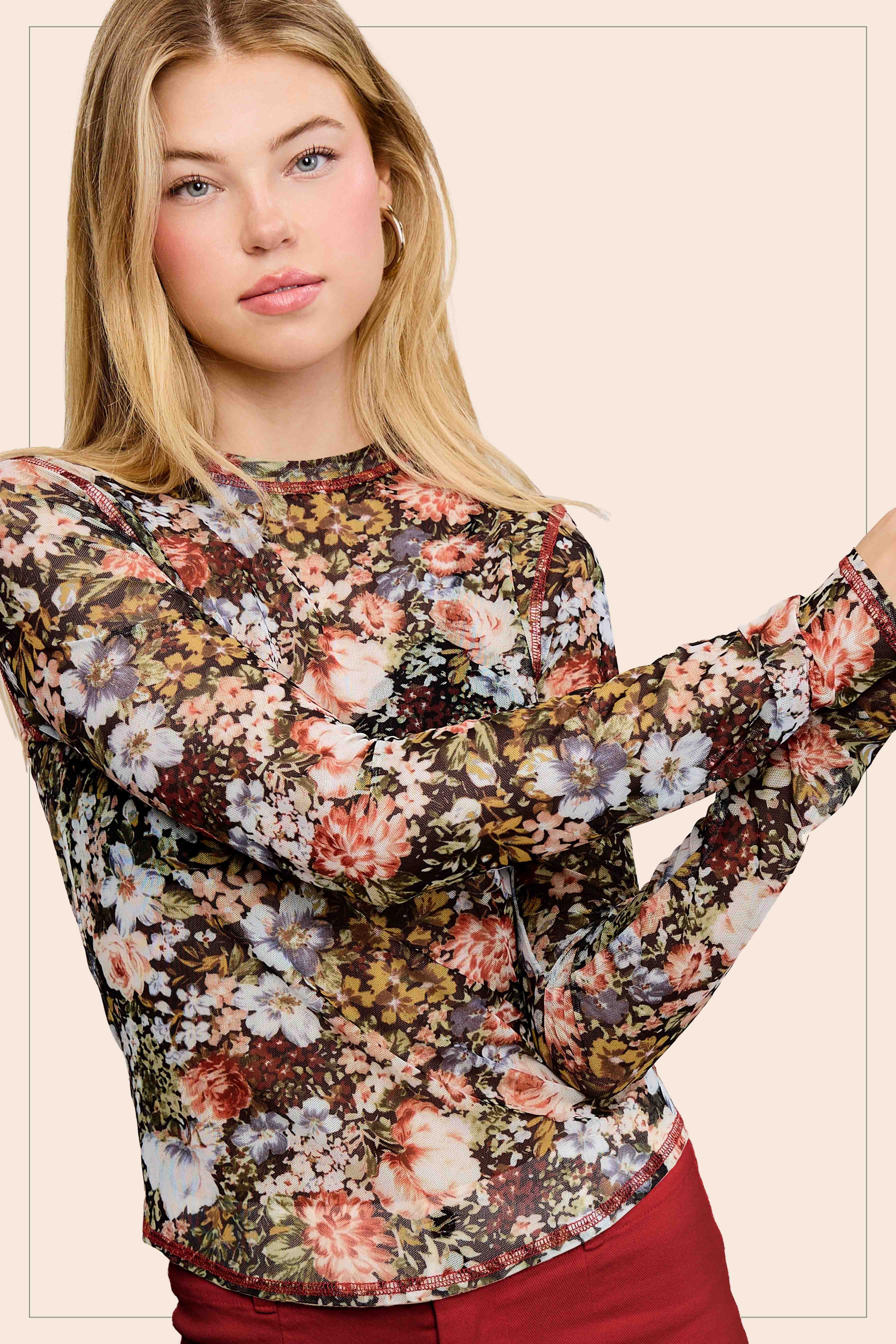 Black Sheer Floral Long Sleeve