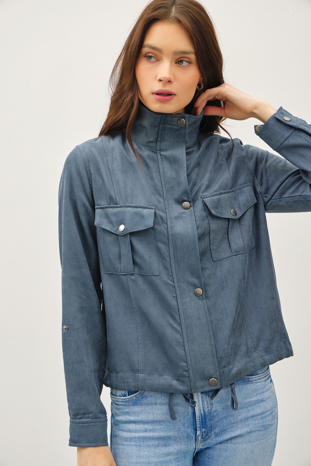 Midnight Blue Crop Utility Jacket