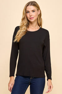 Black Solid Ribbed Long Sleeves Top