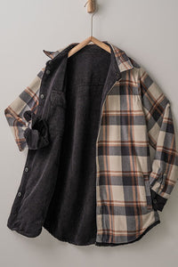 Black Plaid Lined Corduroy Flannel Shacket