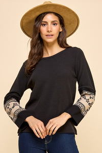 Black Seersucker Top with Trim