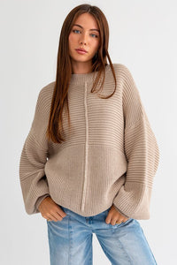 Beige Ribbed Knitted Sweater