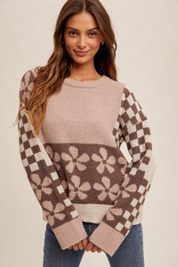 MULTI PATTERN COLOR BLOCK SWEATER