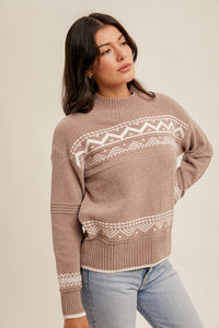 MOCHA HALF MOCK NECK NORDIC SWEATER