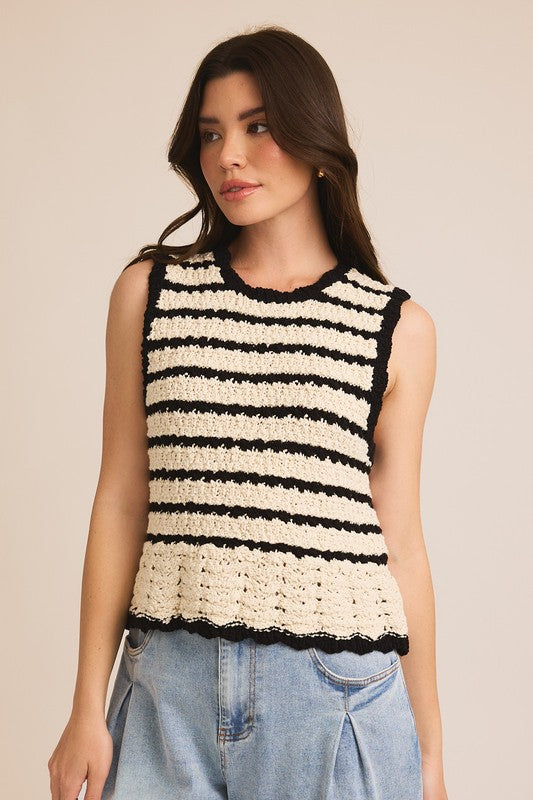 CREAM & BLACK CROCHET TOP