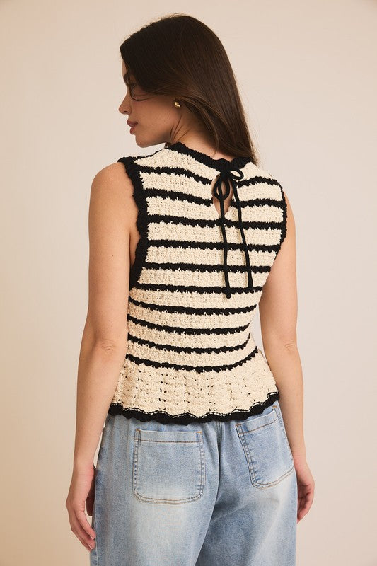 CREAM & BLACK CROCHET TOP