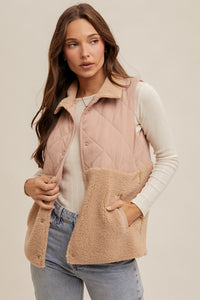 DUSTY ROSE QUILTED SHEARLING PADDED VEST