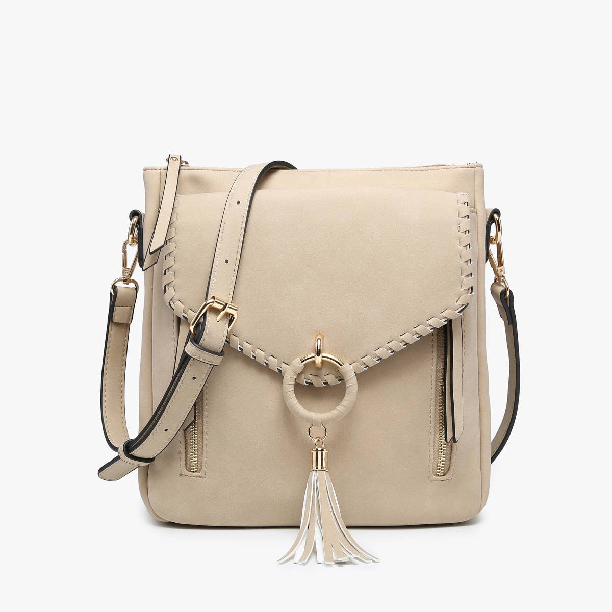 Parchment Layla Faux Suede Whipstitch Crossbody w/ Tassel