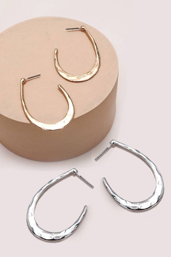 HAMMERED U SHAPE HOOP DROP EARRINGS