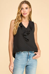 Black Ruffled Sleeveless Top